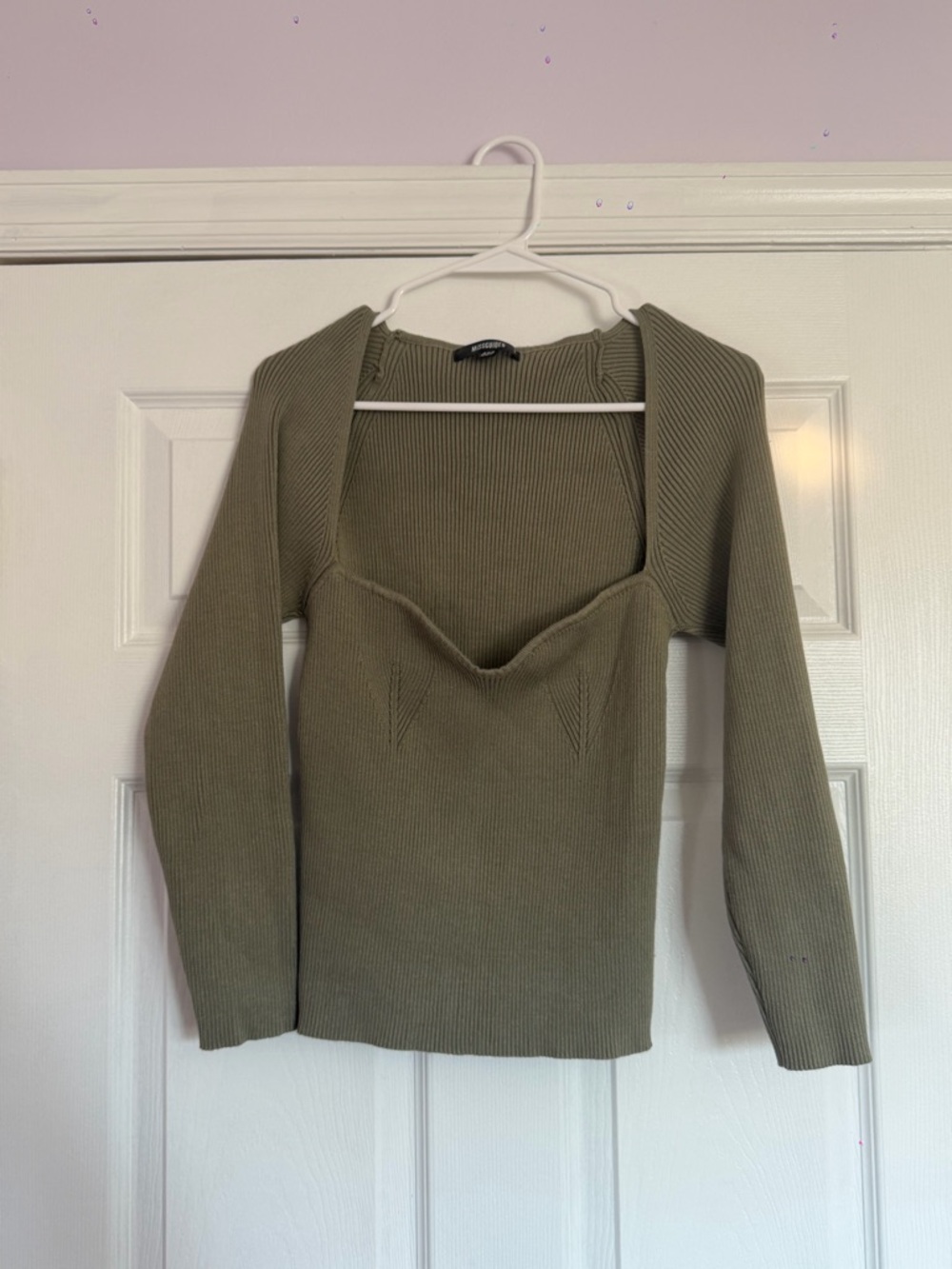 Missguided Olive Ribbed Sweetheart Knit Top